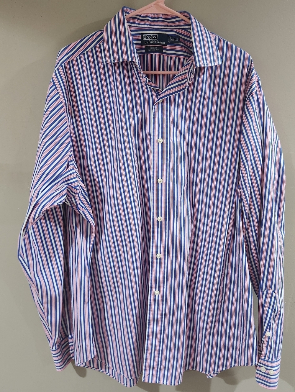 Polo Ralph Lauren Regent Classic Fit Shirt Men 17.5 Xl Blue Red